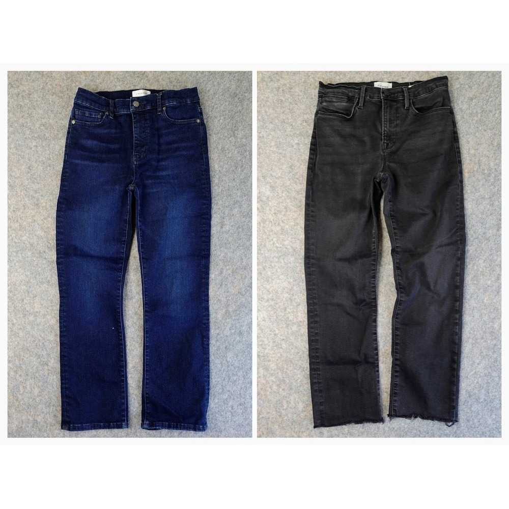 FRAME Jeans Womens 29 Black Dark Blue Le High Straight Raw Hem‎ Stretch Lot of 2
